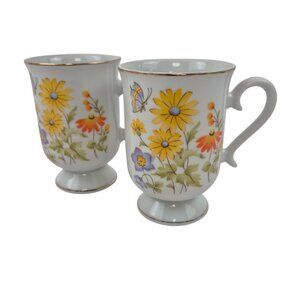 Royal Princess Fine Porcelain Mugs Floral Butterfly Design Gold Trim Japan 2 mug